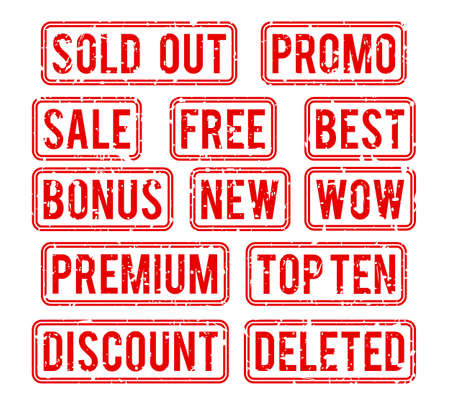 Vector stamp set. Sold out and promo, seal with text bonus and sale illustrationのイラスト素材