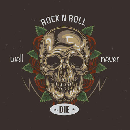 T-shirt or poster design with illustration of skull and flowers on the backgroundのイラスト素材