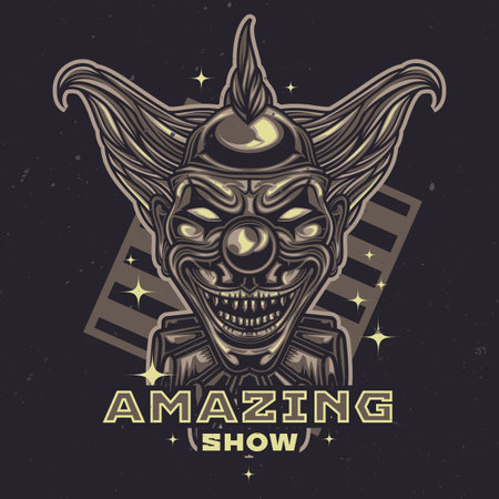 T-shirt or poster design with illustration of scary clownのイラスト素材