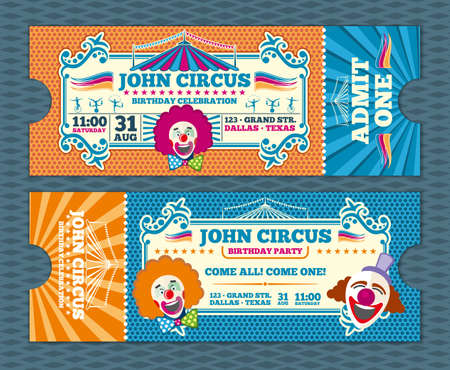 Vintage entrance circus ticket vector template. Circus coupon, retro ticket circus, carnival circus ticket performance, event circus ticket illustrationのイラスト素材