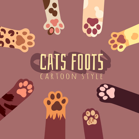 Vector background with cats foots in cartoon style. T-shirt design with animal printのイラスト素材