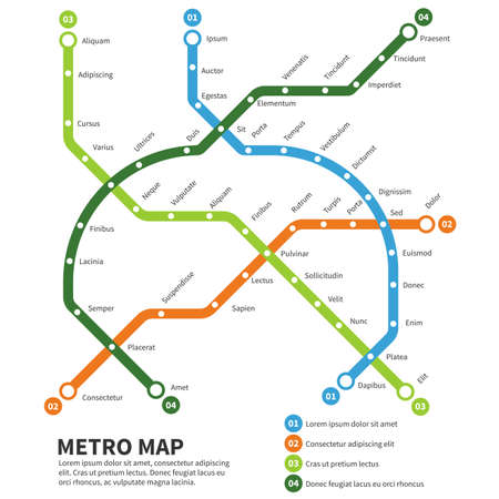 Metro, subway map vector template. Urban underground transportation scheme illustrationのイラスト素材