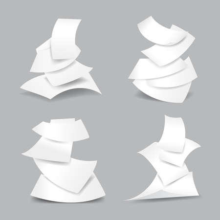 Falling paper sheets vector illustration. Set of paper blank and empty paper pageのイラスト素材
