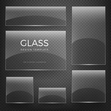 Transparent vector glass blank vertical and horizontal glossy empty banners on checkered backgroundのイラスト素材