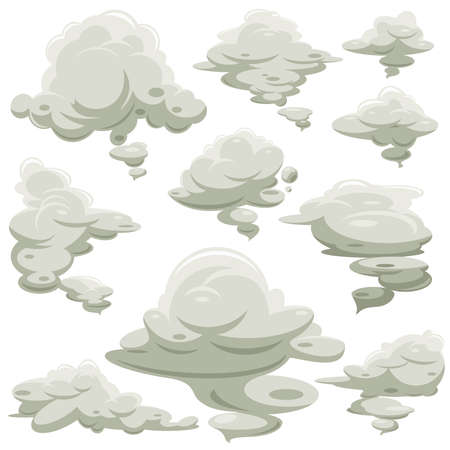 Cartoon smoke or fog vector set. Smoke bubble comic, illustration of smoke after power explosionのイラスト素材