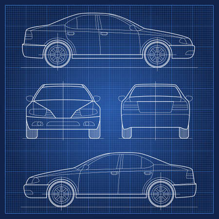 Car blueprint. Vector vehicle engineering blueprint. Illustration structure of sedan modelのイラスト素材