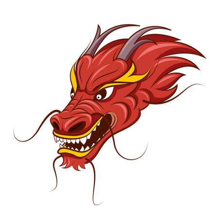 Chinese dragon vector illustration. Tattoo of red dragon, head of traditional dragonのイラスト素材