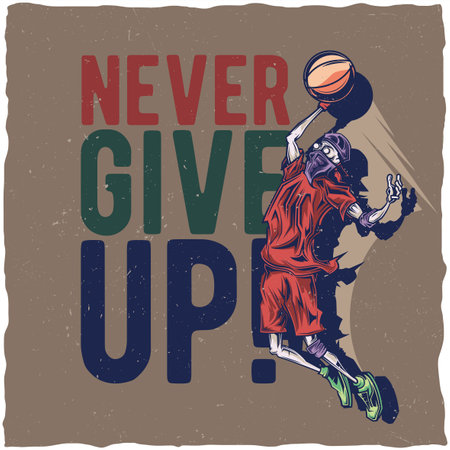 T-shirt label design with illustration of streetball playerのイラスト素材