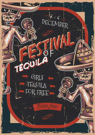 Poster label design with illustration of mexican musicianのイラスト素材