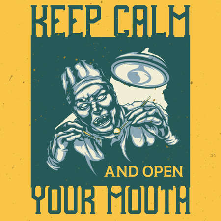 T-shirt or poster design with illustration of scary dentistのイラスト素材