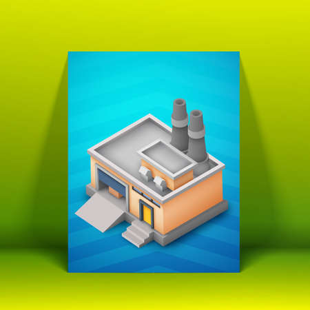 Factory premises poster with light blue background stands at the green wall vector illustrationのイラスト素材