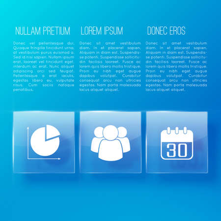 Blue page of business presentation with three columns of information on the topic vector illustrationのイラスト素材