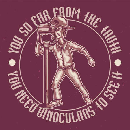 T-shirt or poster design with illustration of a man with binoculars.のイラスト素材