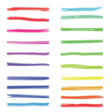 Color highlight stripes. Vector colored marker highlighter lined on white paper. Set of color marker lines, illustration of stroke markerのイラスト素材