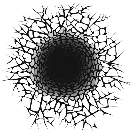 Big hole in cracked earth vector background. Earth crack, surface crack ground, hole crack, disaster crack land illustrationのイラスト素材