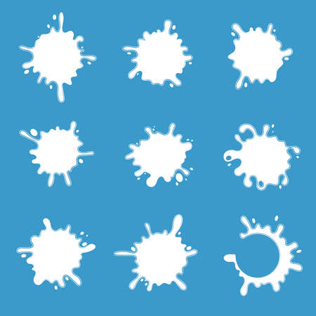 Splash set. Vector silhouettes of liquid or water drops, splashes and stains. Shape of liquid splash illustrationのイラスト素材