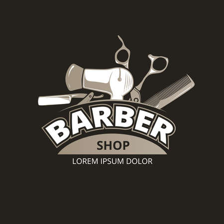 Barber shop vintage background. Salon barber badge label, Barber shop service, banner barber shop,   barber shop illustrationのイラスト素材