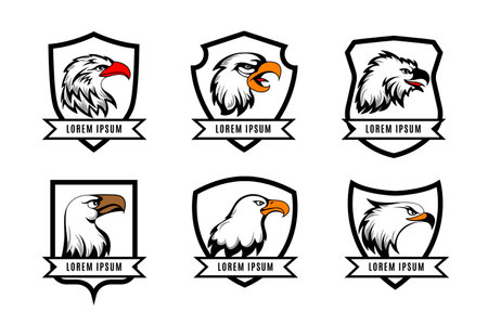 Vector eagle or american falcon heads with shields   templates.   illustrationのイラスト素材