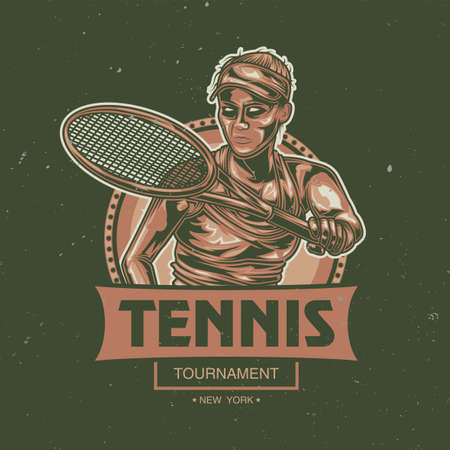 T-shirt or poster design with illustration of girl playing tennisのイラスト素材