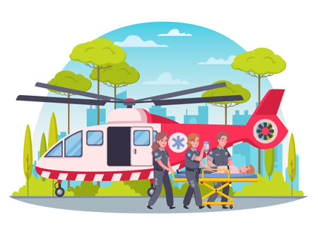 Paramedic first aid cartoon concept with helicopter ambulance vector illustrationのイラスト素材