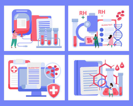 Blood donation Concept icons set with transfusion symbols flat isolated vector illustrationのイラスト素材