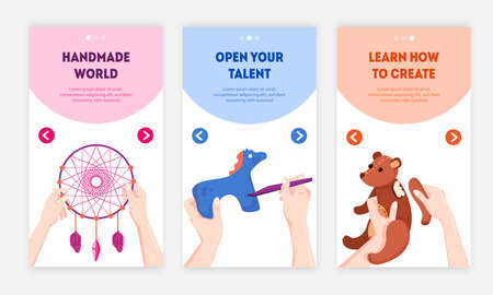 Home business ideas for artistic creative people handmade world 3 web vertical advertising banners isolated vector illustrationのイラスト素材