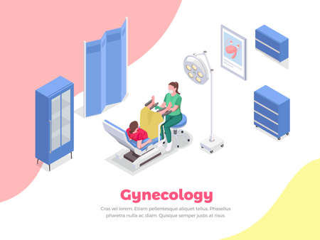 Pregnancy isometric composition with gynecologist examining woman 3d vector illustrationのイラスト素材