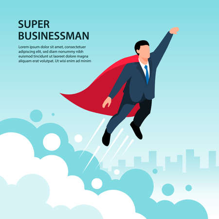 Isometric winner super businessman wearing red cape 3d isometric vector illustrationのイラスト素材