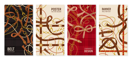 Belt vertical banners set with chain realistic isolated vector illustrationのイラスト素材