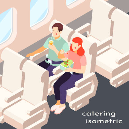 Catering in plane isometric composition with fast food and drinks vector illustrationのイラスト素材