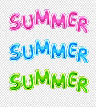 Lettering transparent composition of summer words composed of letters in form of colorful  balloons realistic vector illustrationのイラスト素材