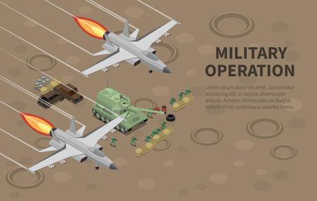 Military air forces airmen units armed equipped for special combat ground operations isometric composition background vector illustrationのイラスト素材