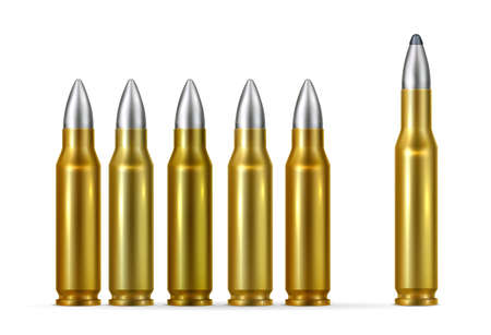 Gold bullets with steel tips realistic composition isolated on white background vector illustration