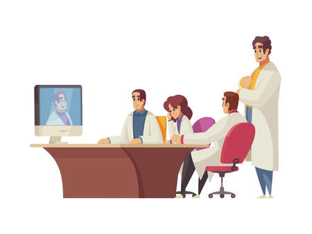 Online medical conference with group of doctors cartoon vector illustrationのイラスト素材