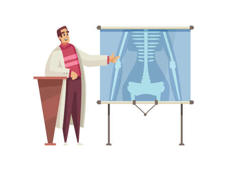 Male doctor talking at medical conference cartoon vector illustrationのイラスト素材