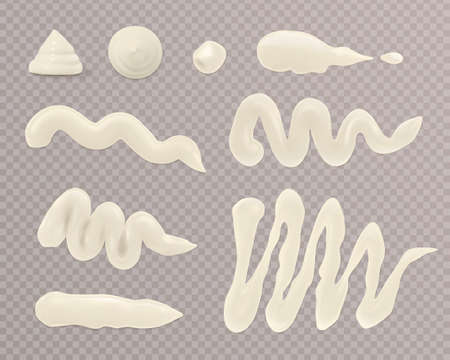 Mayonnaise white sauce spots realistic transparent set isolated vector illustrationのイラスト素材