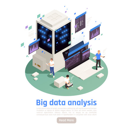 Big data service isometric composition with compute and storage architecture collecting managing real time analytics vector illustrationのイラスト素材