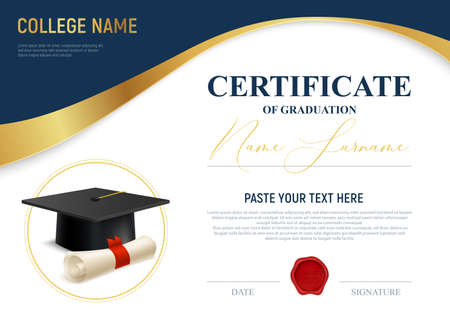 Realistic academic certificate of graduation template with text field vector illustrationのイラスト素材
