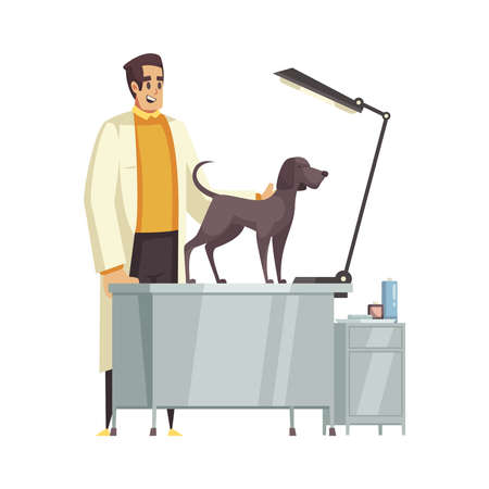 Happy vet examining dog cartoon vector illustrationのイラスト素材