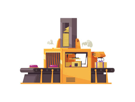 Automated robotic conveyor packing parcels flat vector illustrationのイラスト素材