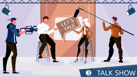 News backstage flat composition with the setting for the television talk show vector illustrationのイラスト素材