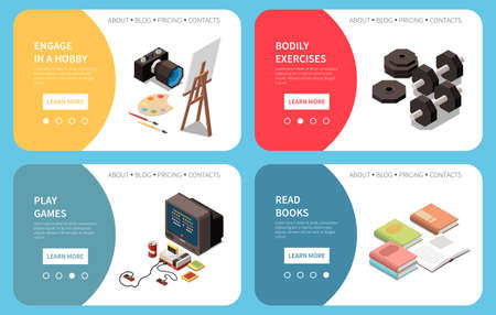 Stress management concept icons set with hobby symbols isometric isolated vector illustrationのイラスト素材