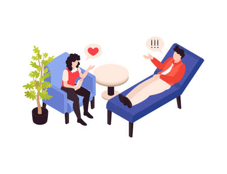 Psychologist psychiatrist isometric composition with stress behavior mental problems treatment session vector illustrationのイラスト素材