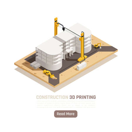 3d printing of many storeyed building process isometric vector illustrationのイラスト素材