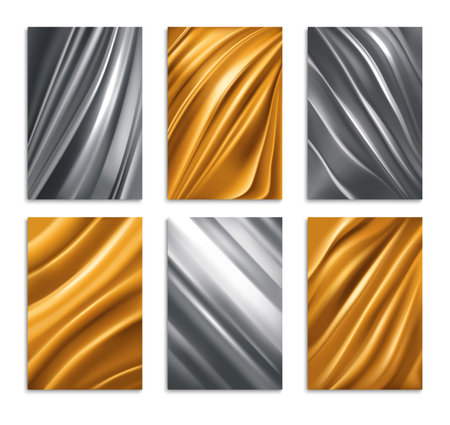 Golden and silver foil texture realistic set isolated vector illustrationのイラスト素材