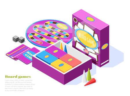 Board games set isometric composition with game elements tools and accessories vector illustrationのイラスト素材