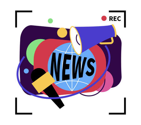 Colorful news on tv channel composition with record signs flat vector illustrationのイラスト素材