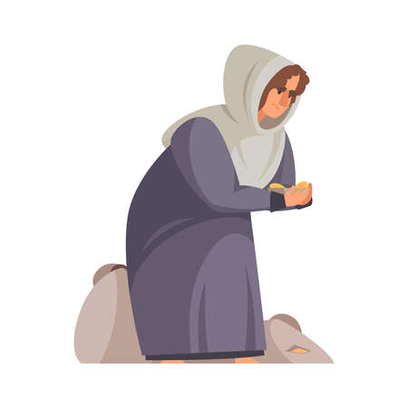 Cartoon poor medieval woman begging for money on her knees vector illustrationのイラスト素材
