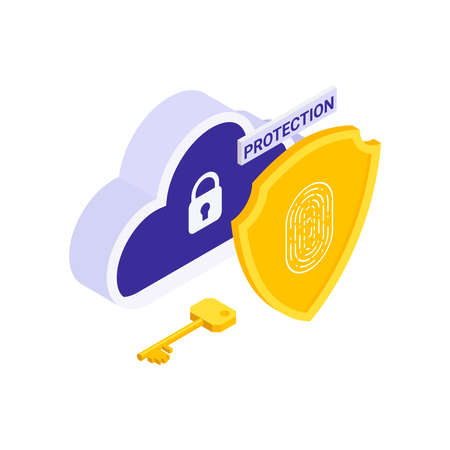Personal data protection isometric icon with cloud key shield on white background vector illustrationのイラスト素材