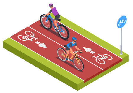 Cycling sport isometric concept with recreational track symbols vector illustrationのイラスト素材